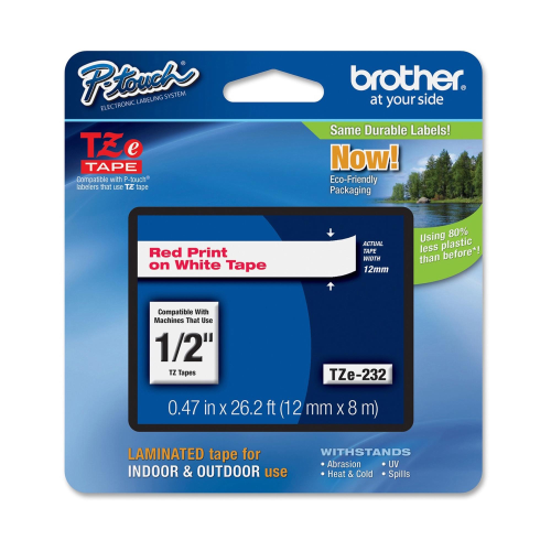 BROTHER TZE232 NASTRO PER ETICHETTATRICE 12MM COLORE WHITE SCRITTA RED